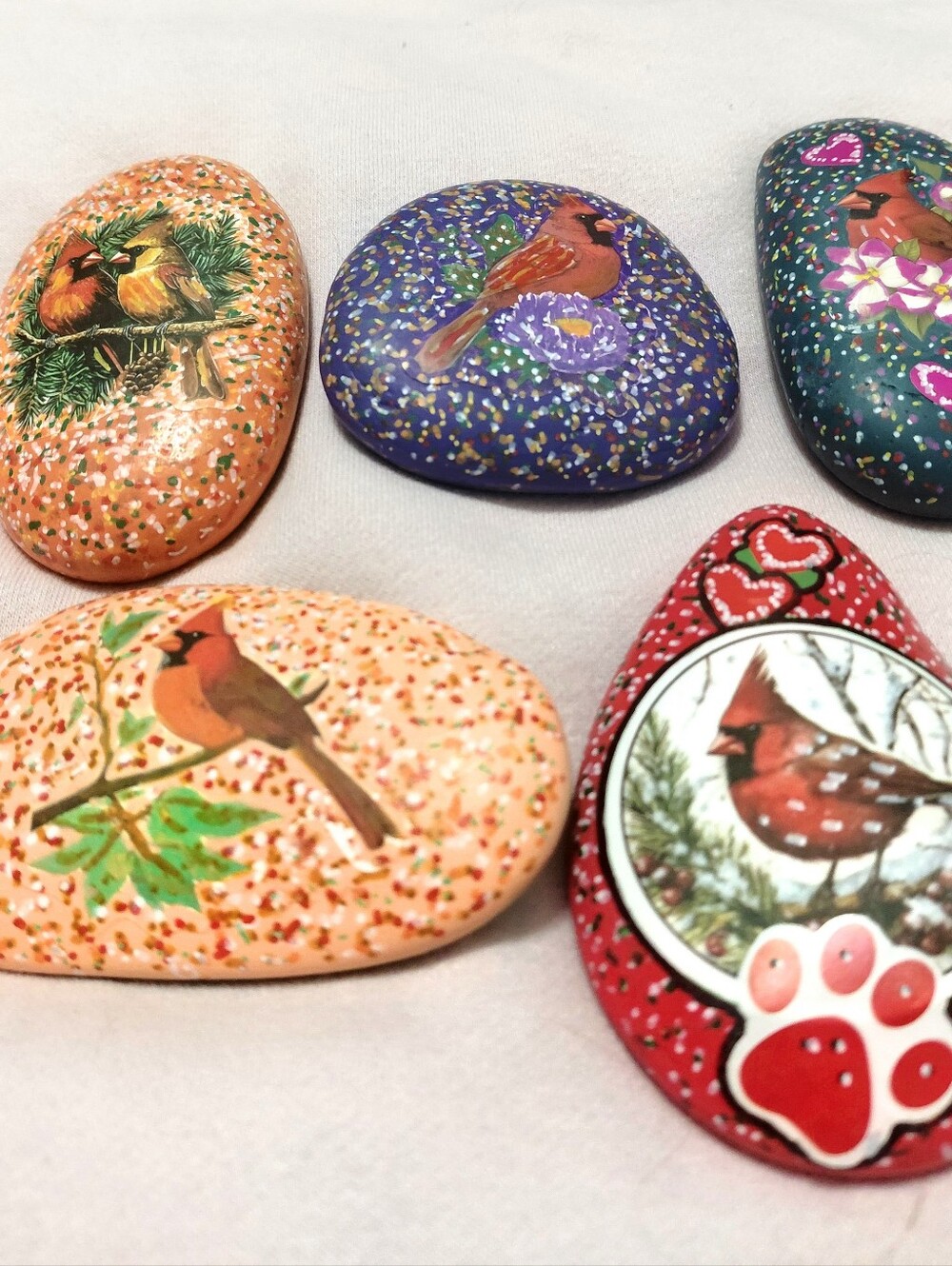 Cardinal River Rocks - (2 Hand Painted 3 Stickers Aprox 4x3" Makes Great Gifts